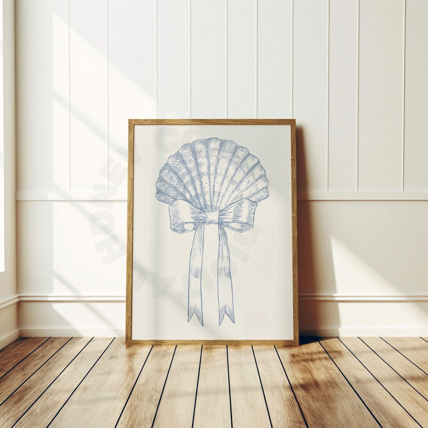 Coastal Blue Seashell With Bow Digital Prints