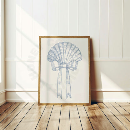 Coastal Blue Seashell With Bow Digital Prints