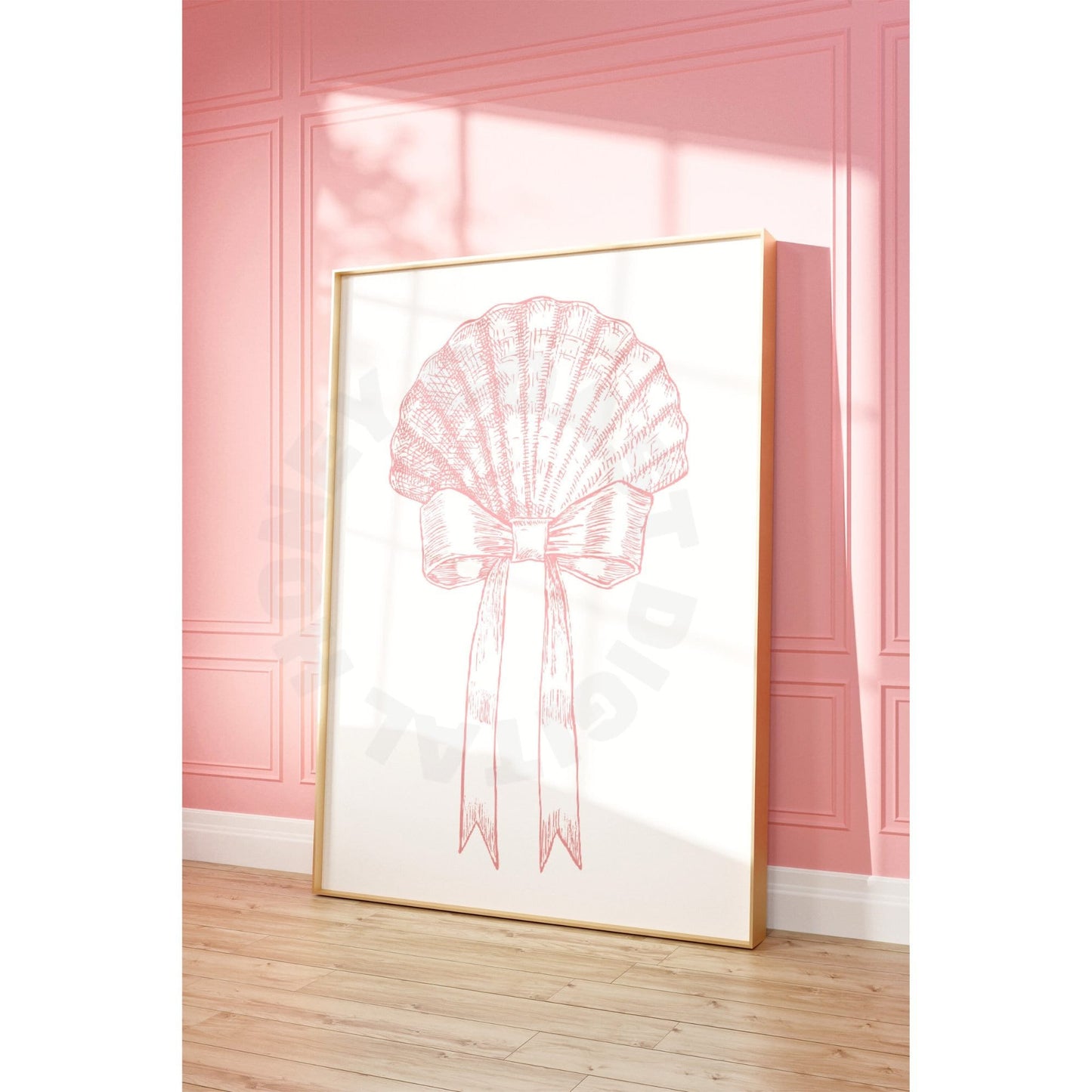 Pink Seashell With Bow Sketch Digital Prints
