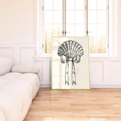 Monotone Seashell With Bow Sketch Digital Prints