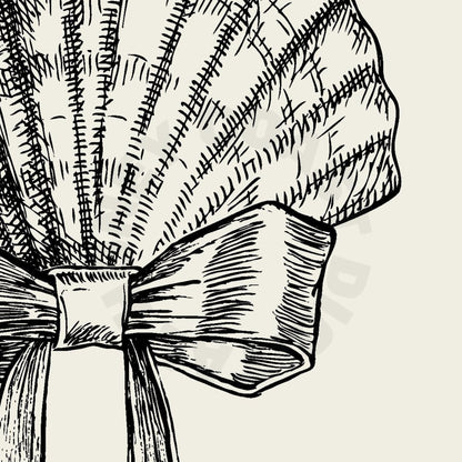 Monotone Seashell With Bow Sketch Digital Prints