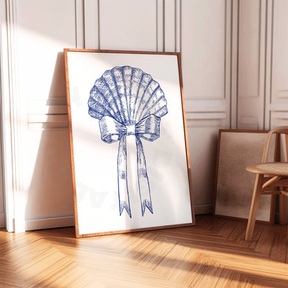 Navy Seashell Bow Sketch Digital Prints