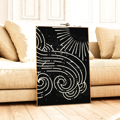 Monotone Wave And Sun Poster