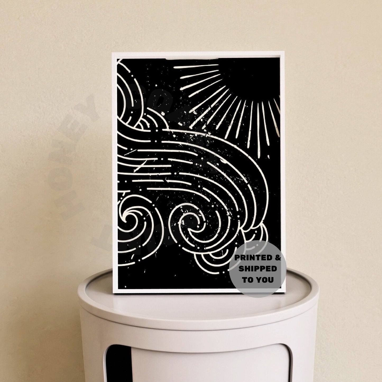 Monotone Wave And Sun Poster