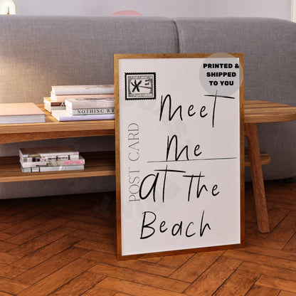 Monotone Meet Me At The Beach Coastal Love Letter Poster