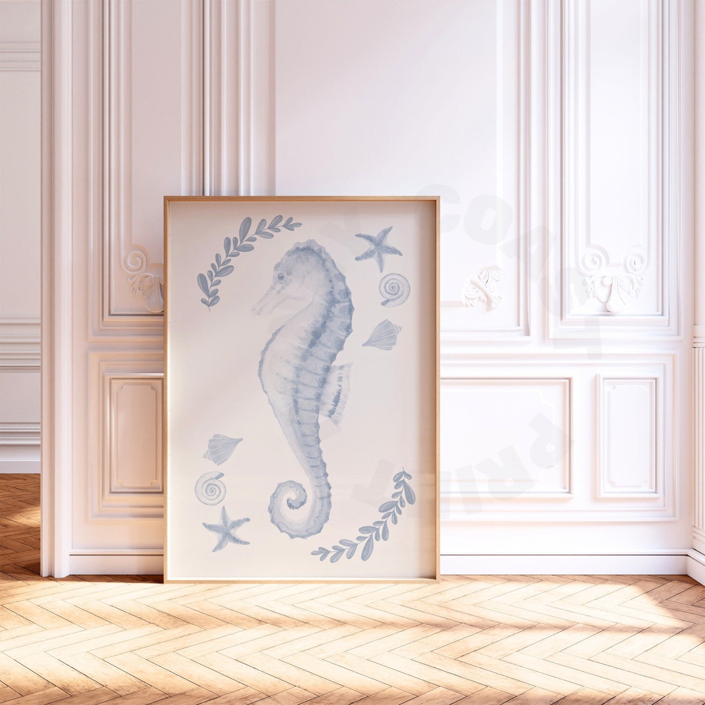 Coastal Blue Muted Seahorse Digital Prints