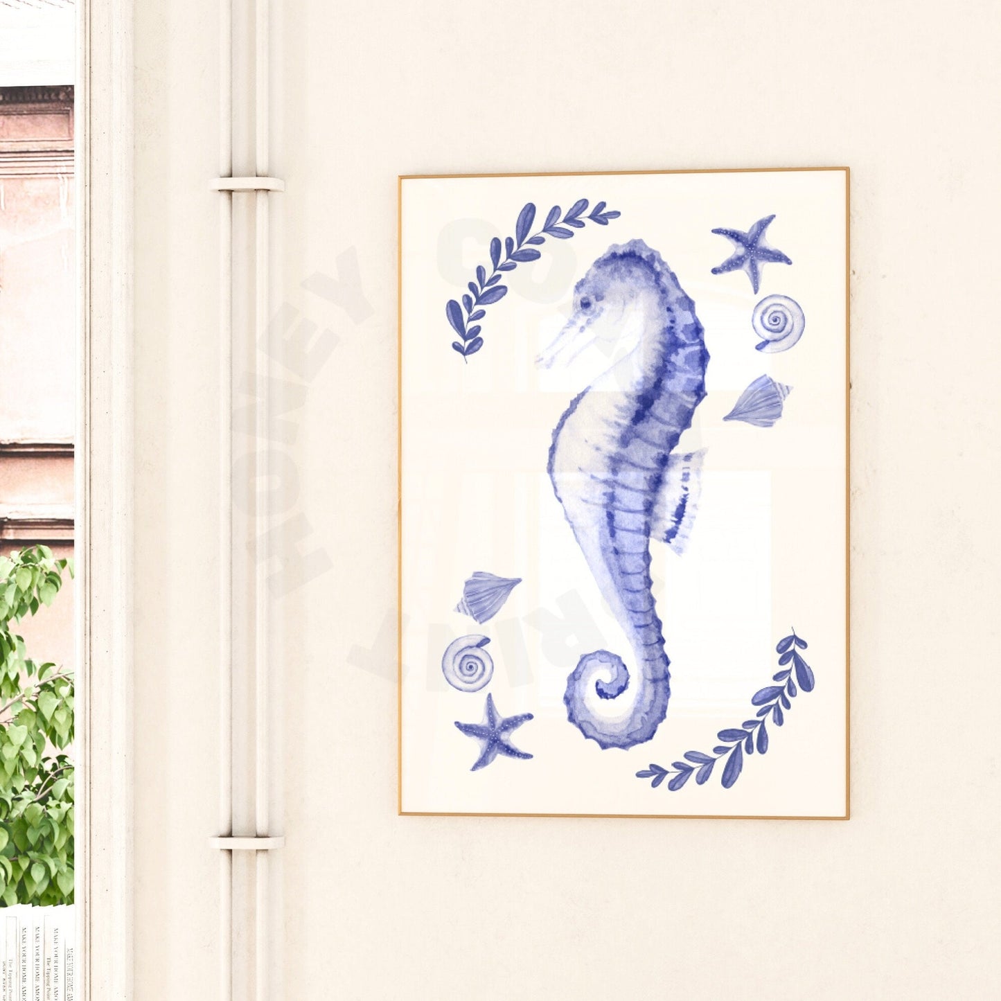 Navy Muted Seahorse Digital Prints