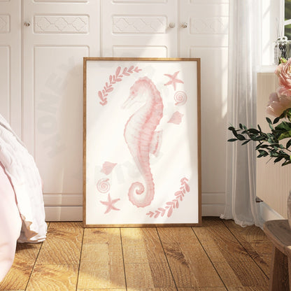 Pink Muted Seahorse Digital Prints