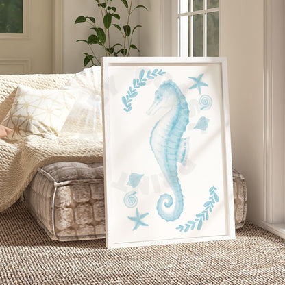 Surf Blue Muted Seahorse Digital Prints