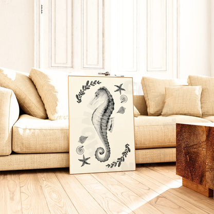 Monotone Muted Seahorse Digital Prints