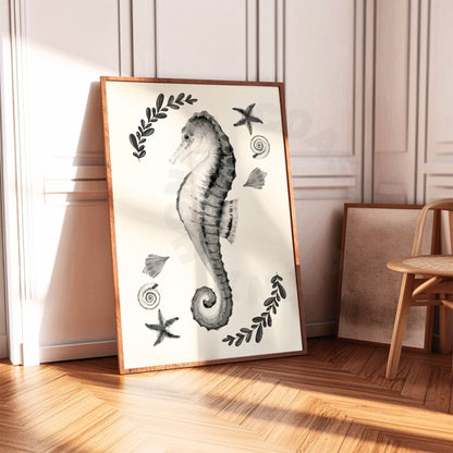 Monotone Muted Seahorse Digital Prints