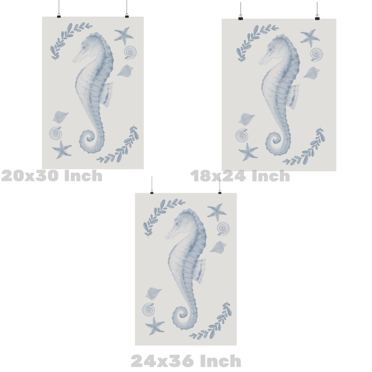 Coastal Blue Muted Seahorse Poster