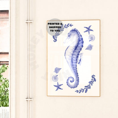 Navy Muted Seahorse Poster