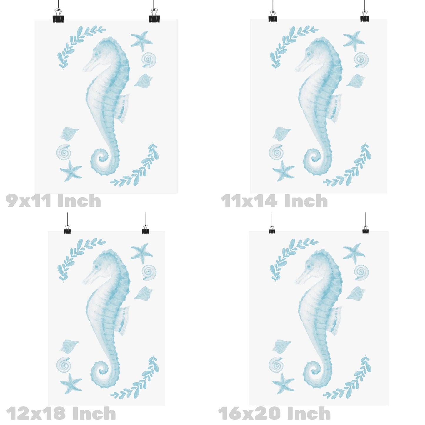 Surf Blue Muted Seahorse Poster