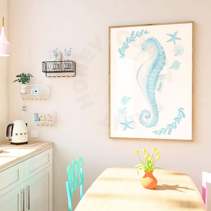 Surf Blue Muted Seahorse Poster