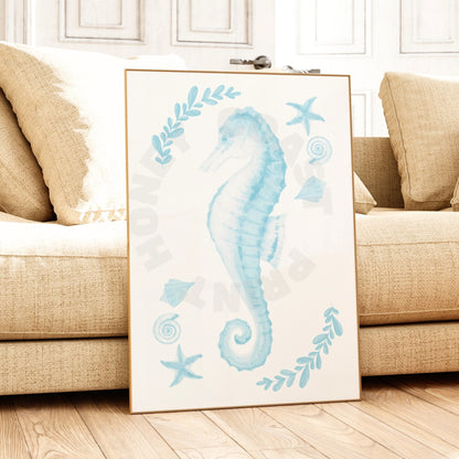 Surf Blue Muted Seahorse Poster