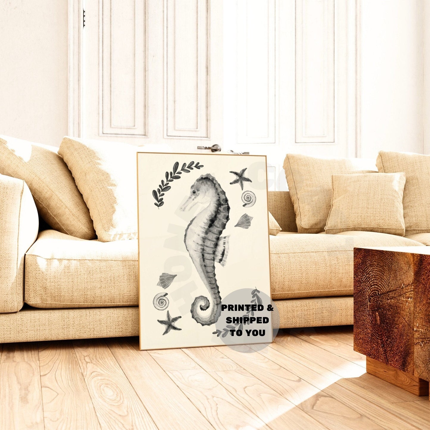 Monotone Muted Seahorse Poster