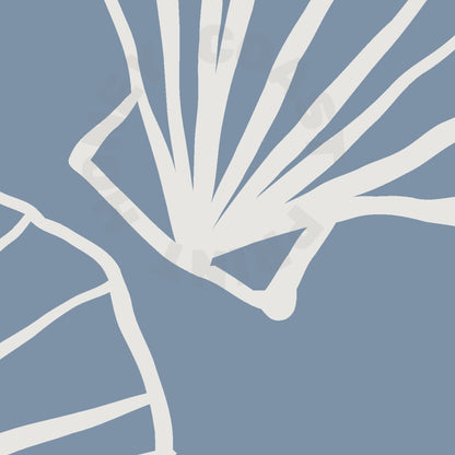 Coastal Blue Seashells Sketch Digital Prints