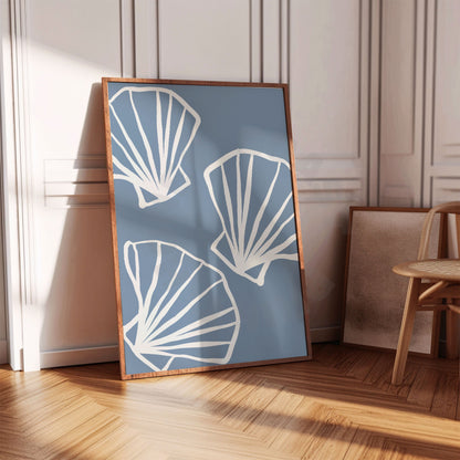 Coastal Blue Seashells Sketch Digital Prints