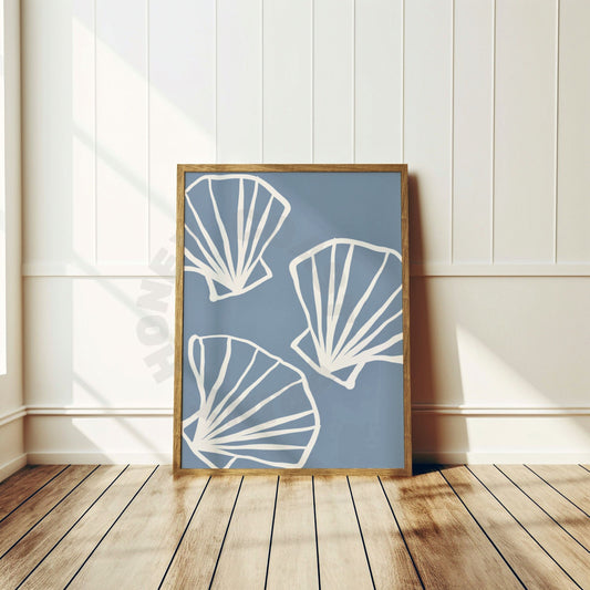 Coastal Blue Seashells Sketch Digital Prints