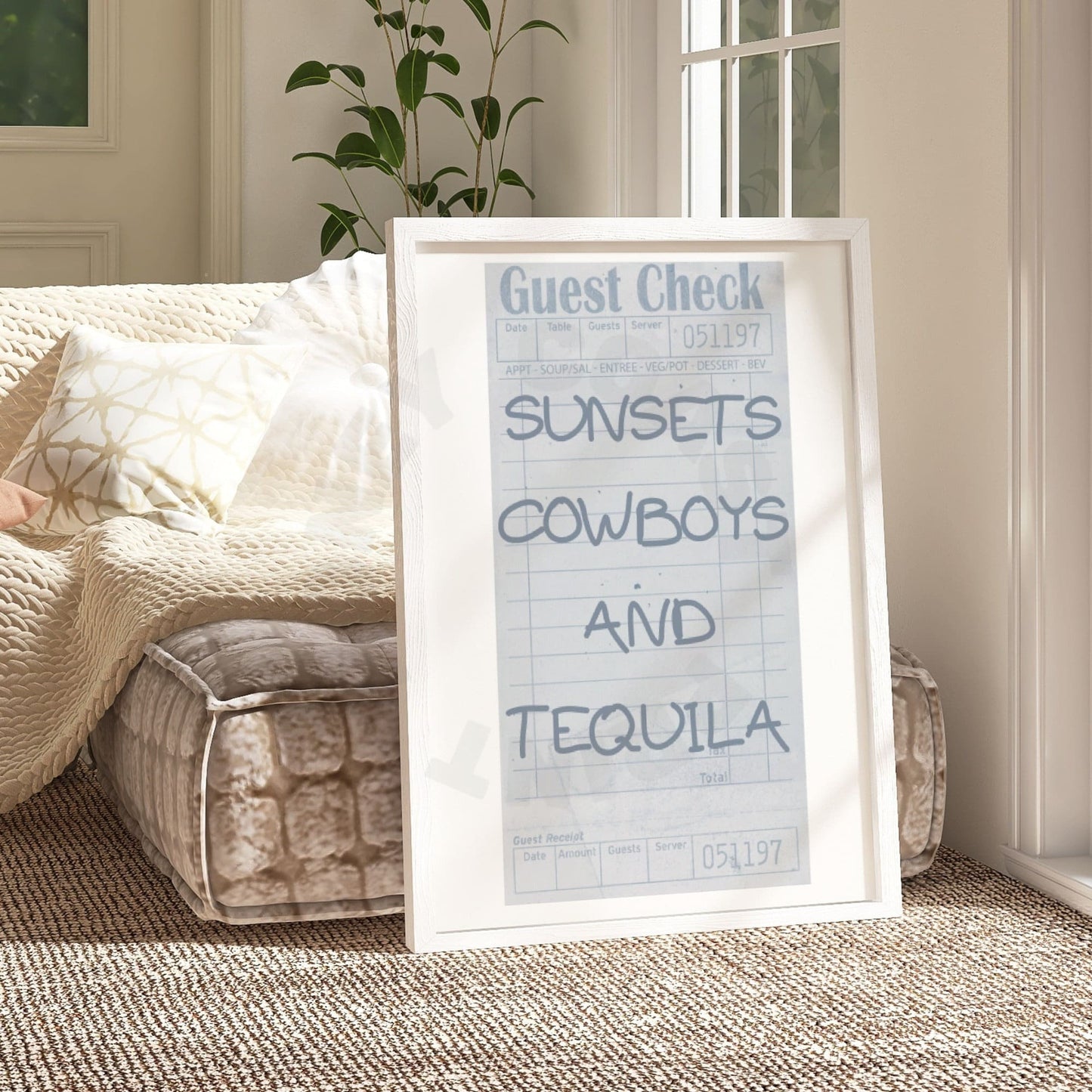 Sunsets Cowboys And Tequila Guest Check Poster