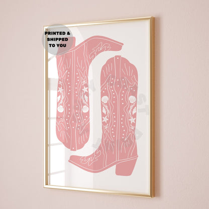 Pink Seashells Cowboy Boots Poster