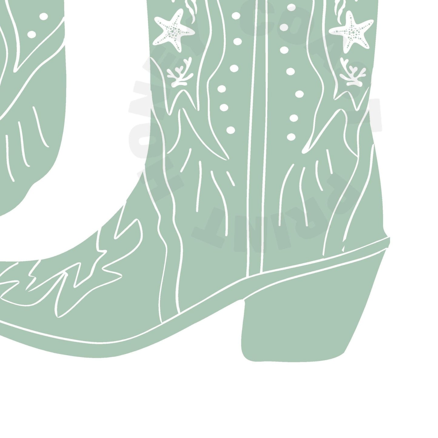 Sage Green Seashells Cowboy Boots Poster