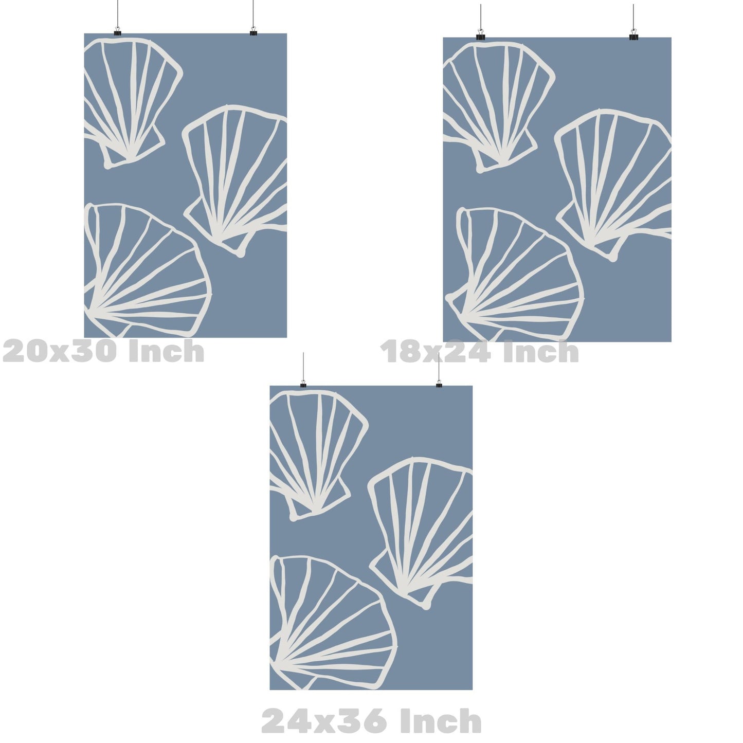 Coastal Blue Hand Drawn Seashells Poster