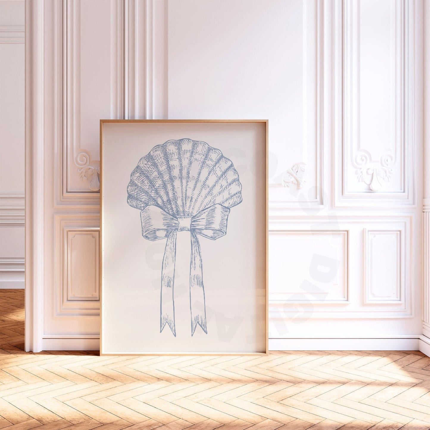 Coastal Blue Seashell With Bow Digital Prints