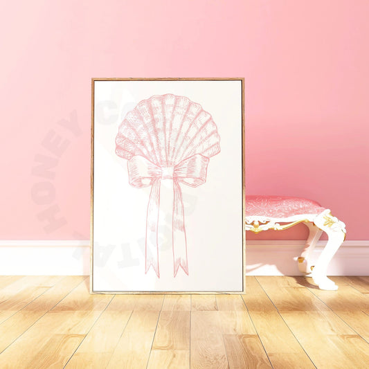 Pink Seashell With Bow Sketch Digital Prints